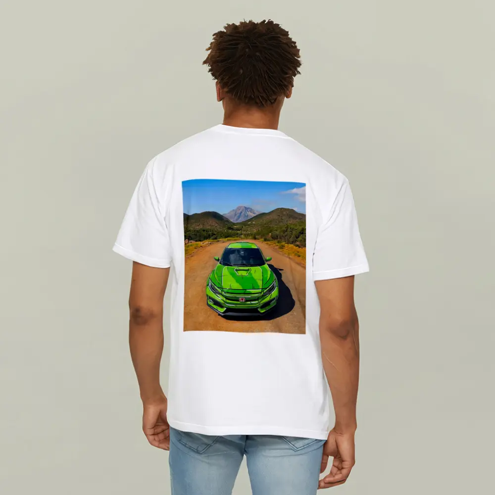 Green Honda Civic Front View Mountain Road – T-Shirts