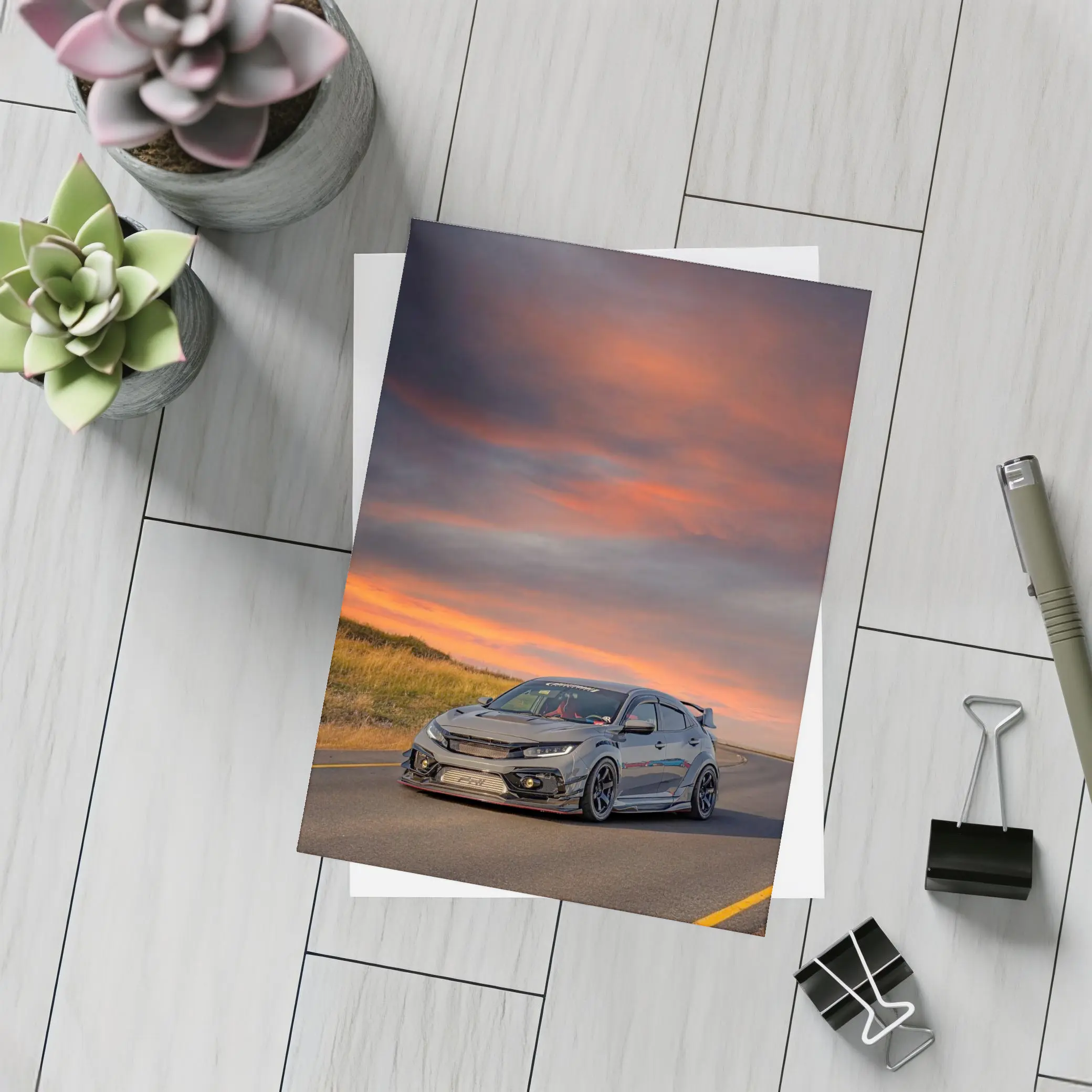 Honda Civic Type R Grey Sunset Sky – Postcards