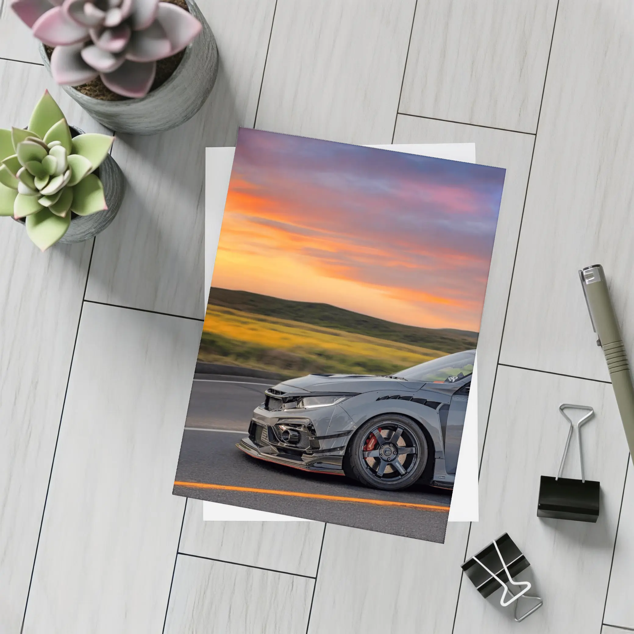 Honda Civic Type R Grey Sunset Road – Postcards