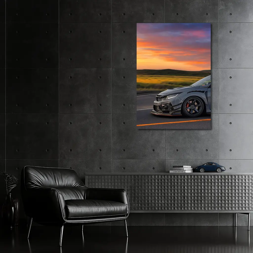 Honda Civic Type R Grey Sunset Road – Wall Art