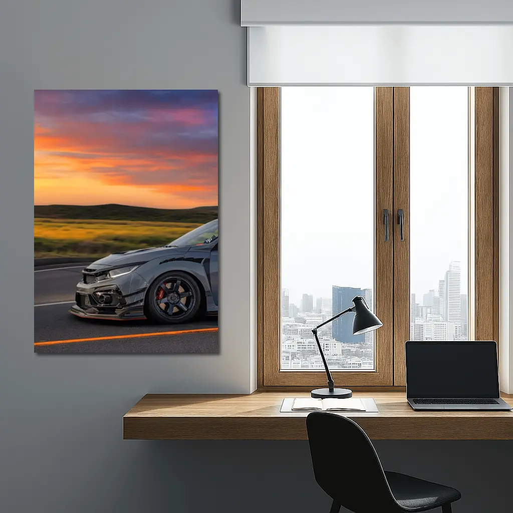 Honda Civic Type R Grey Sunset Road – Wall Art