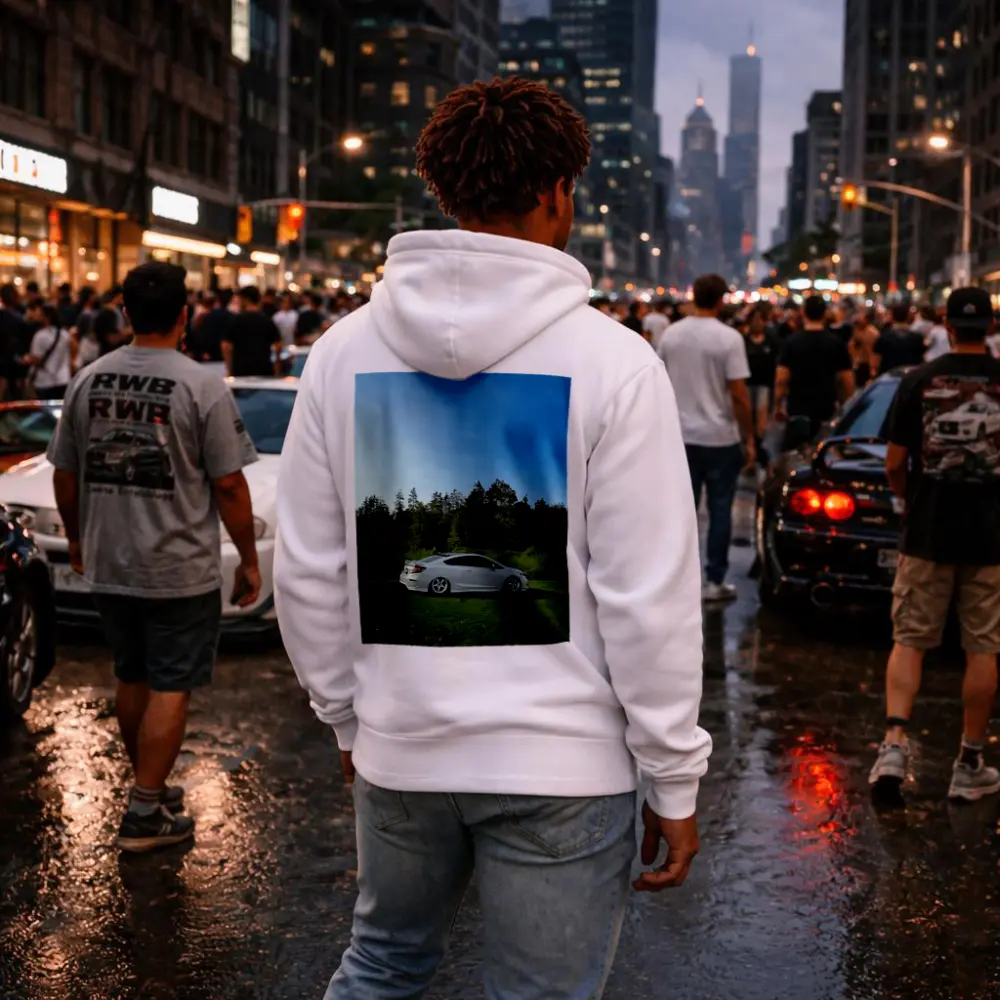 Honda Civic Coupe Slammed White Nature Setting – Hoodies