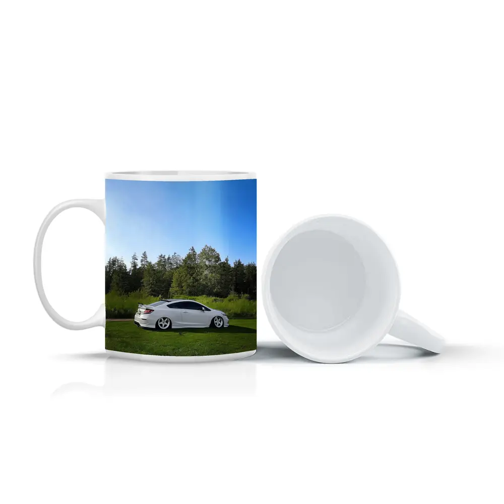 Honda Civic Coupe Slammed White Nature Setting – Mugs