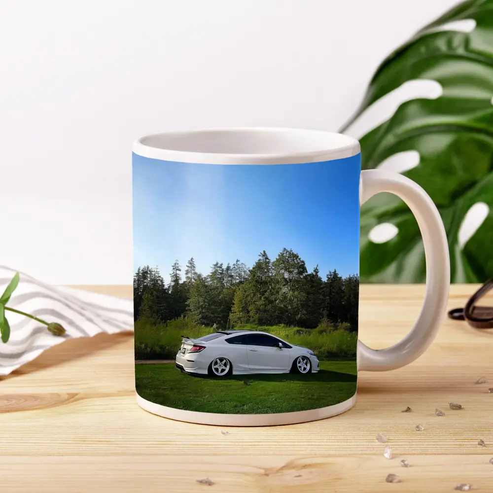 Honda Civic Coupe Slammed White Nature Setting – Mugs