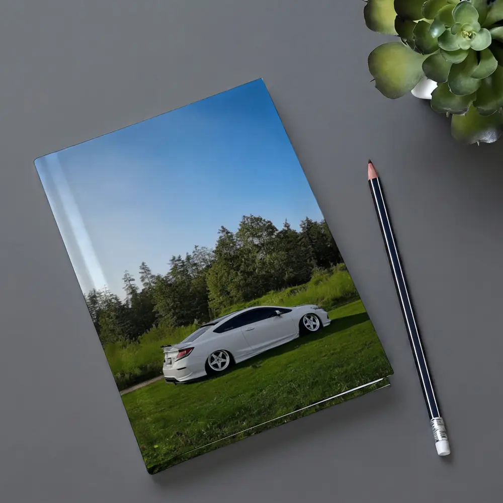 Honda Civic Coupe Slammed White Nature Setting – Notebooks