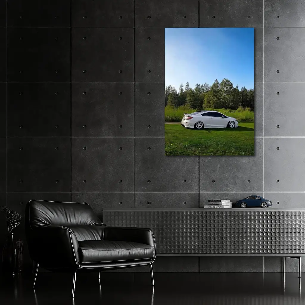 Honda Civic Coupe Slammed White Nature Setting – Wall Art