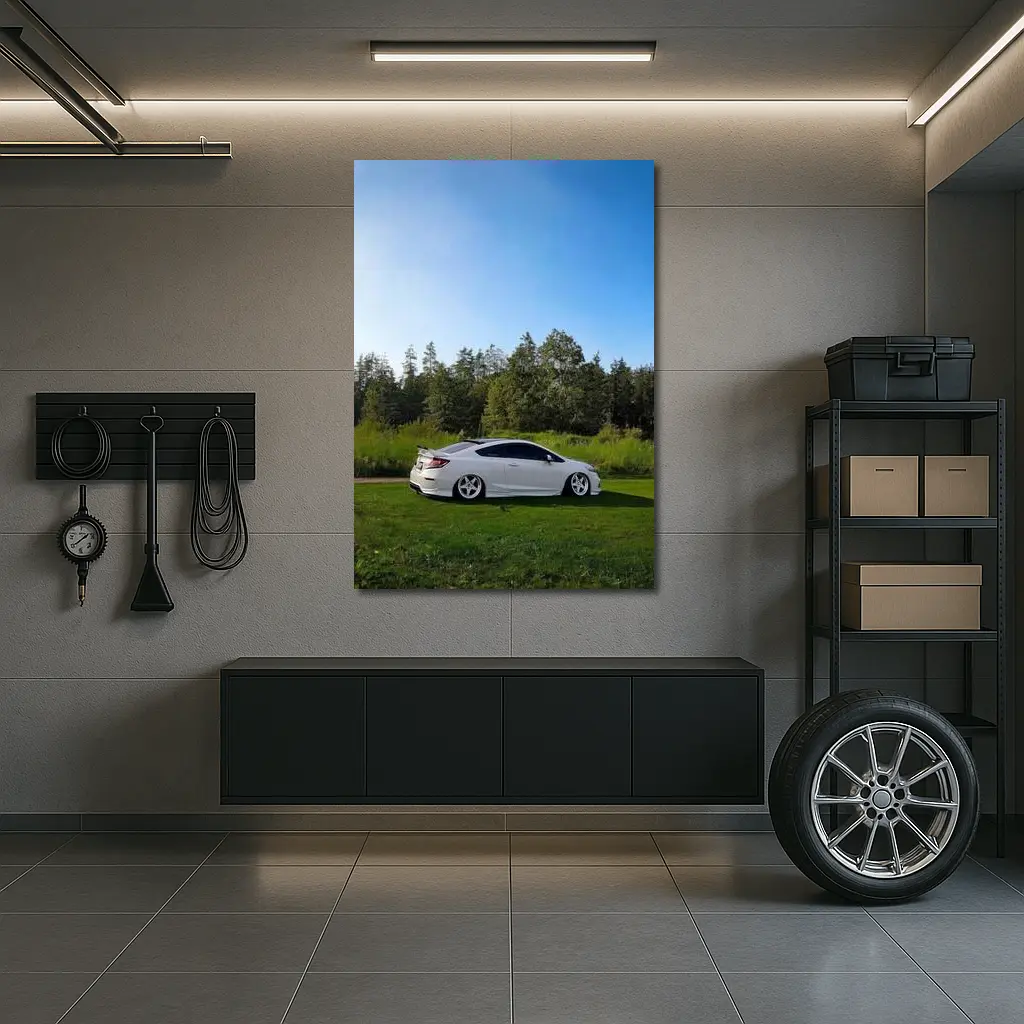 Honda Civic Coupe Slammed White Nature Setting – Wall Art