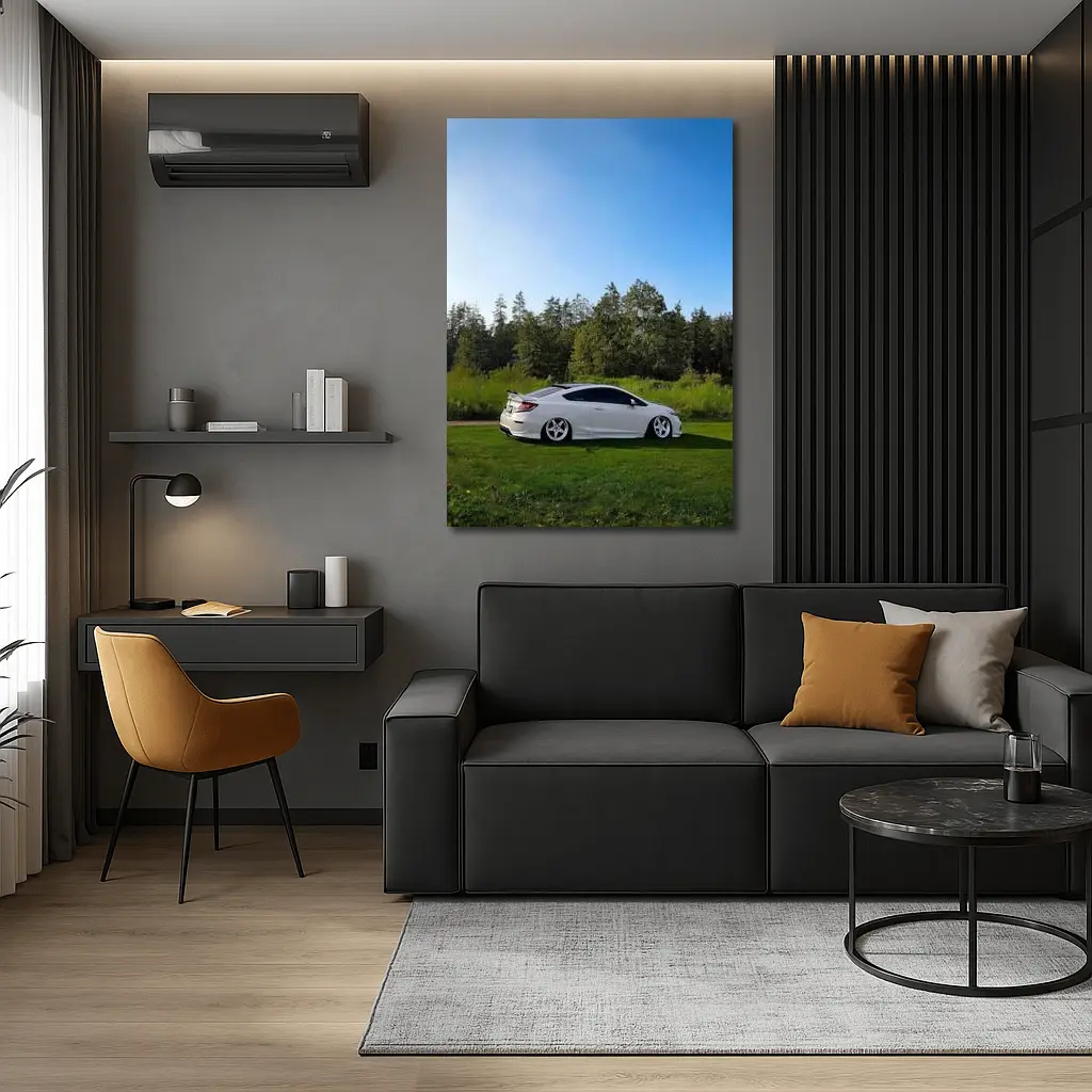 Honda Civic Coupe Slammed White Nature Setting – Wall Art