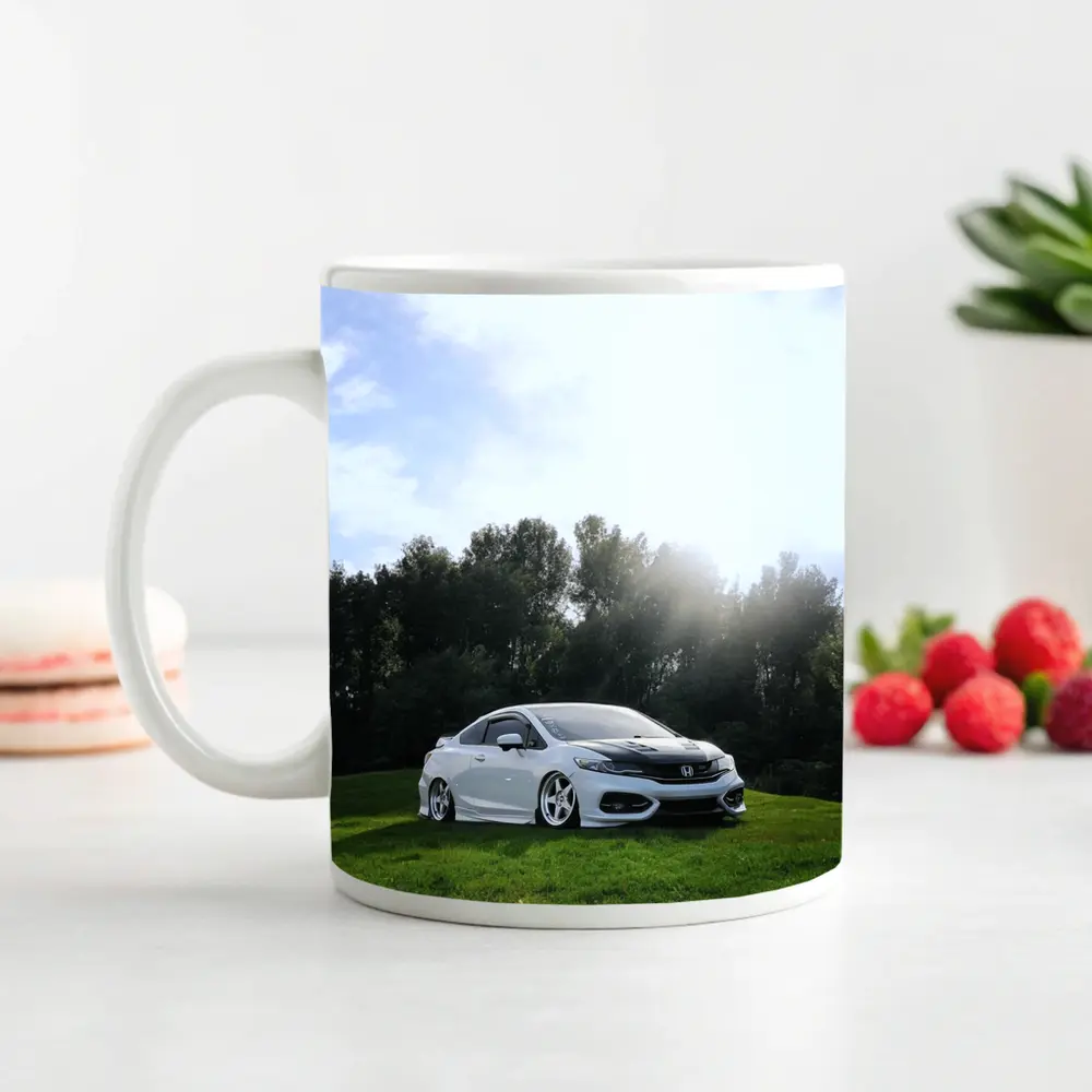 Honda Civic Coupe Slammed Green Hillside – Mugs
