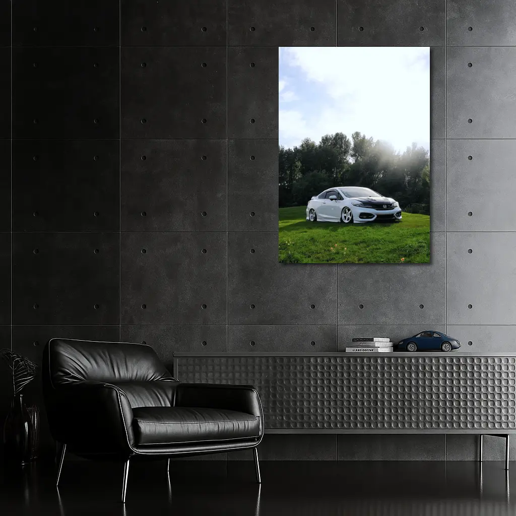 Honda Civic Coupe Slammed Green Hillside – Wall Art