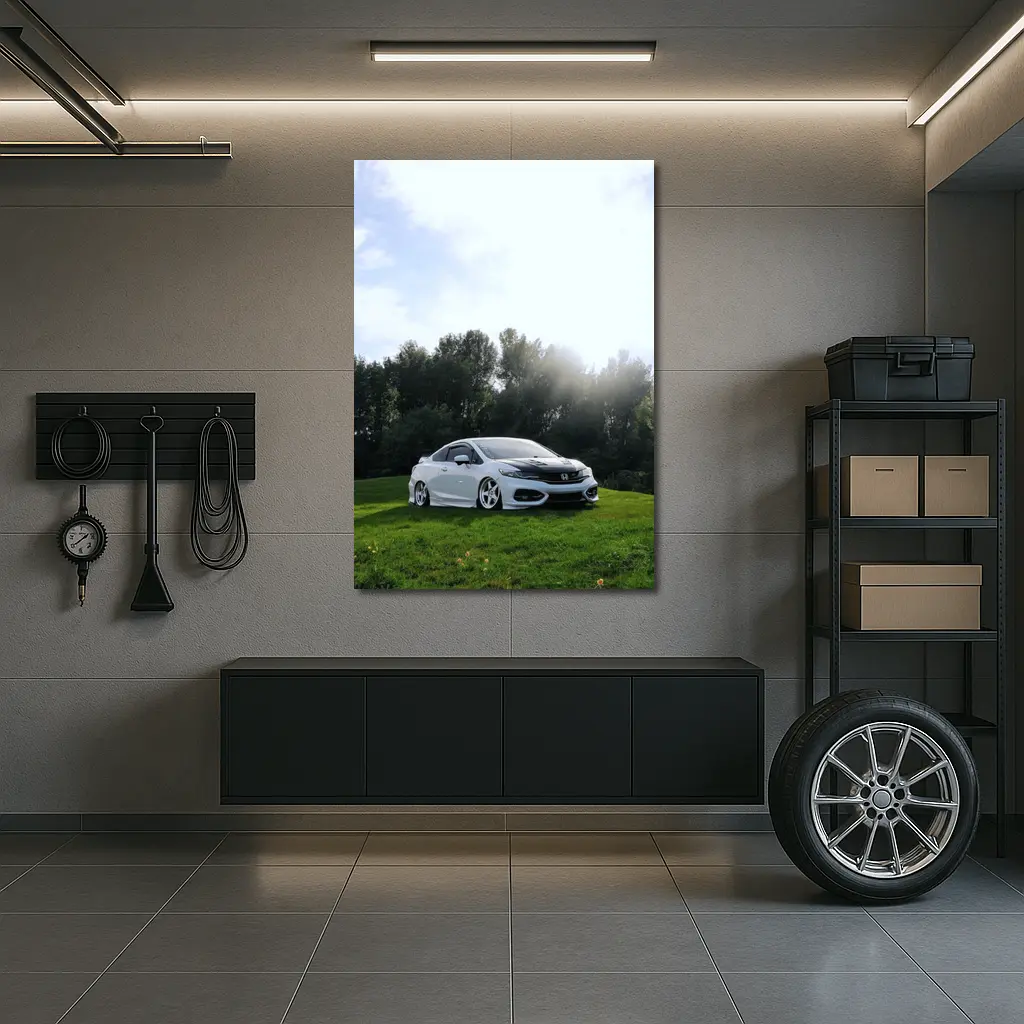 Honda Civic Coupe Slammed Green Hillside – Wall Art