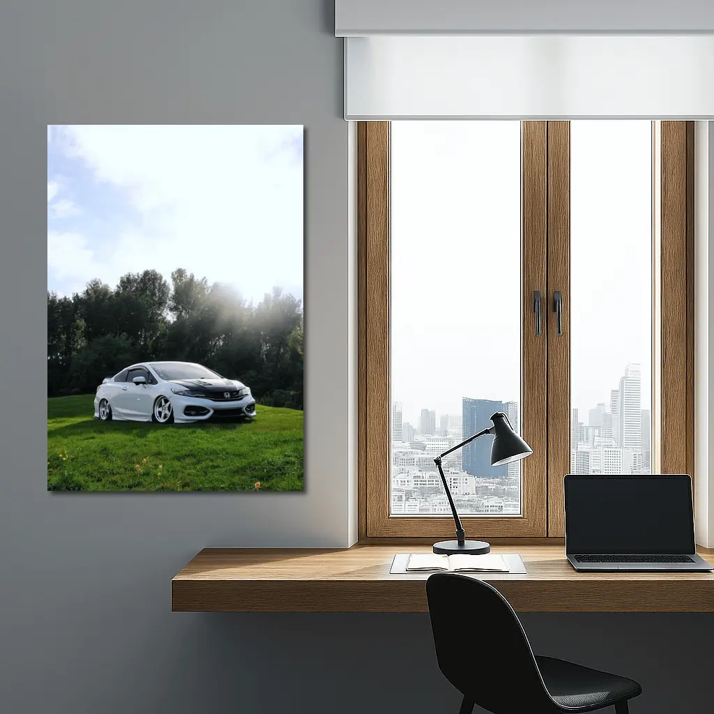Honda Civic Coupe Slammed Green Hillside – Wall Art