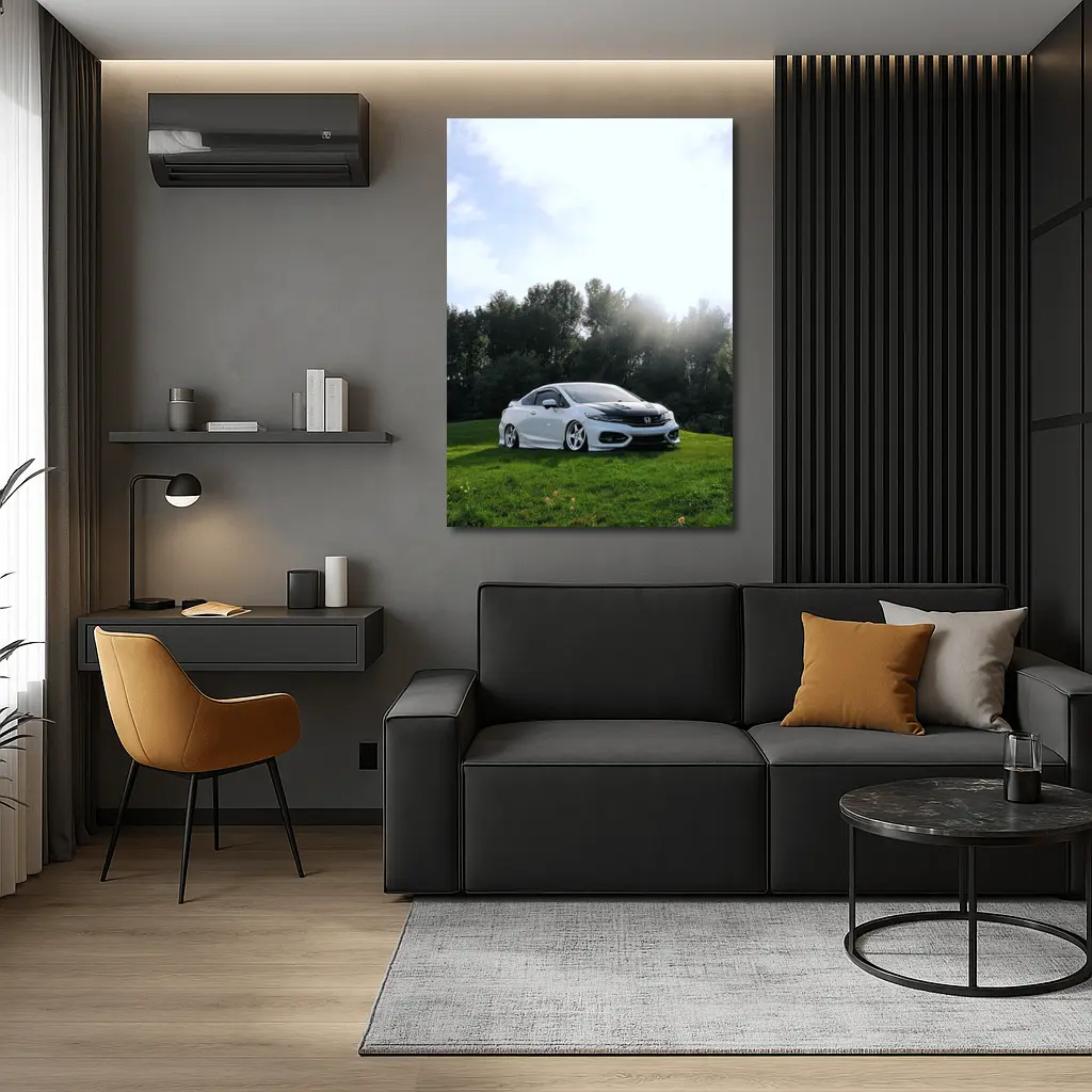 Honda Civic Coupe Slammed Green Hillside – Wall Art