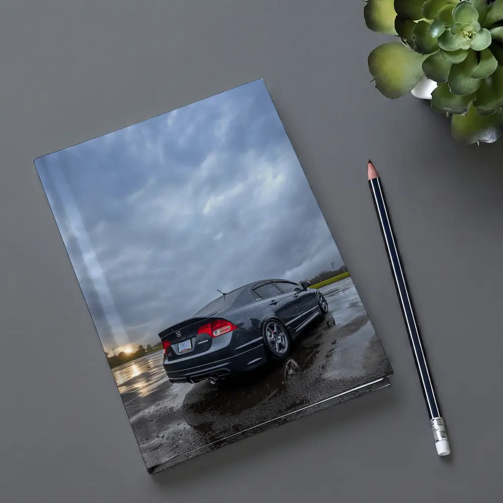 Honda Civic Sedan Wet Parking Lot Cloudy Sky – Notebooks