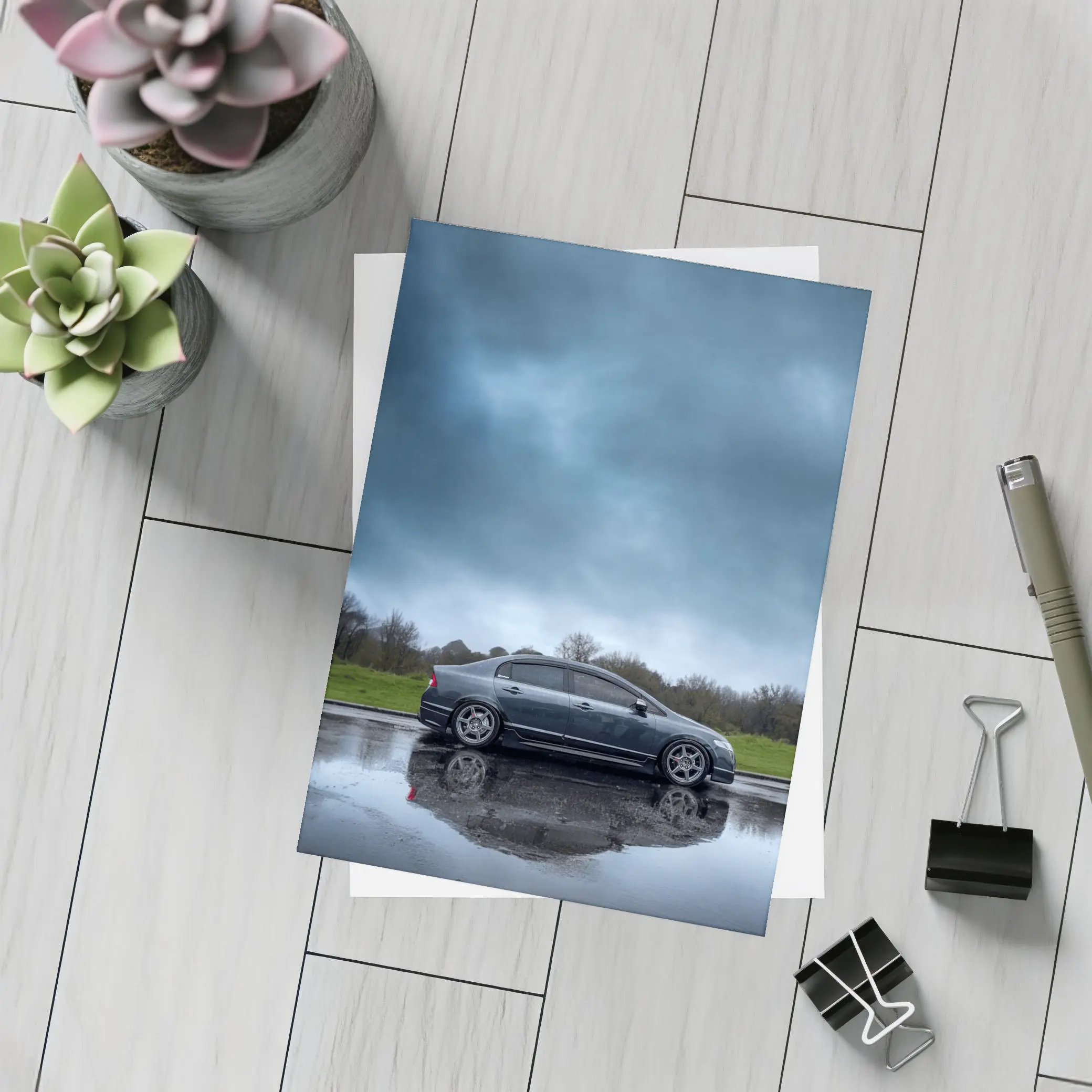 Honda Civic Sedan Rainy Day Dark Sky – Postcards