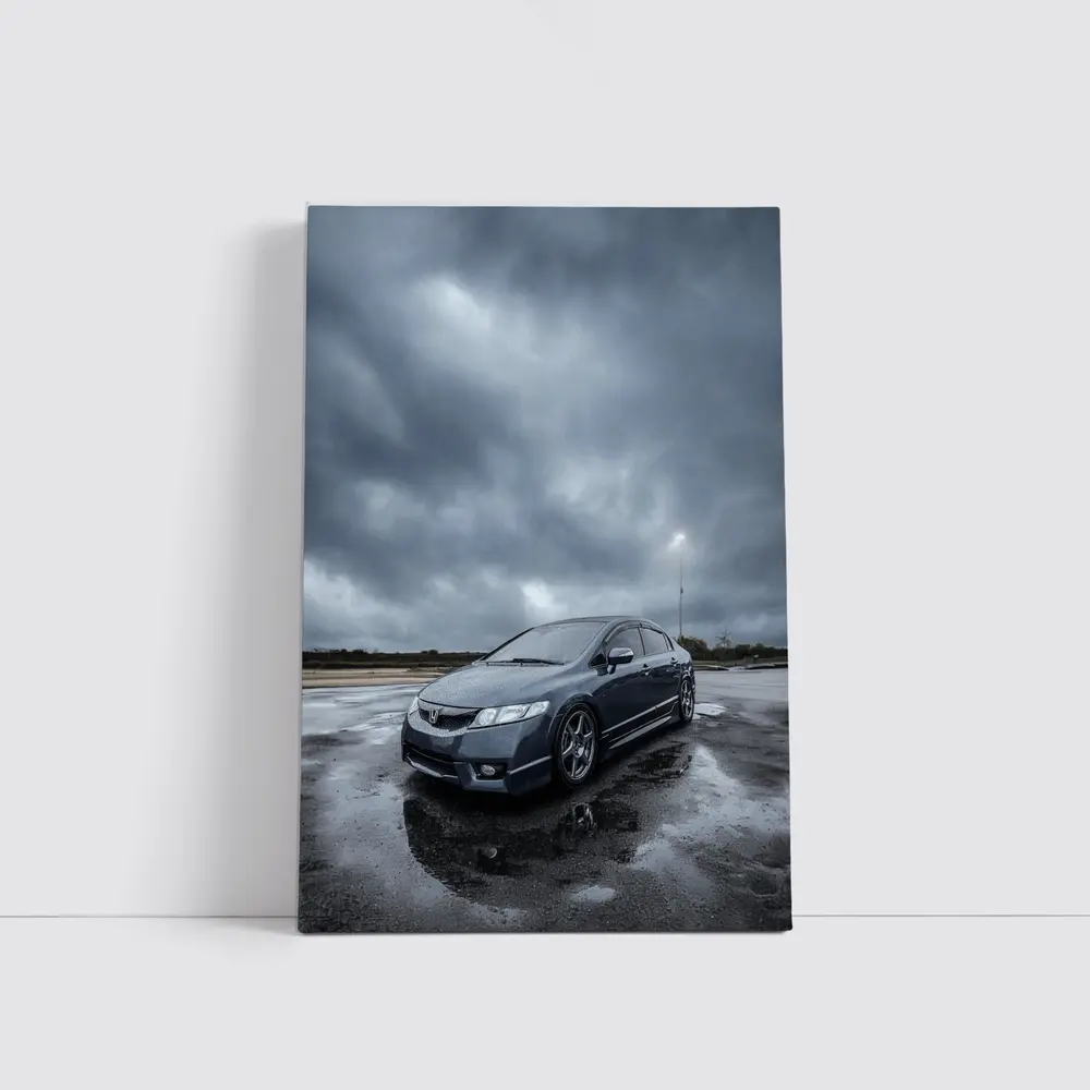 Honda Civic Sedan Wet Parking Lot Overcast – Wall Art