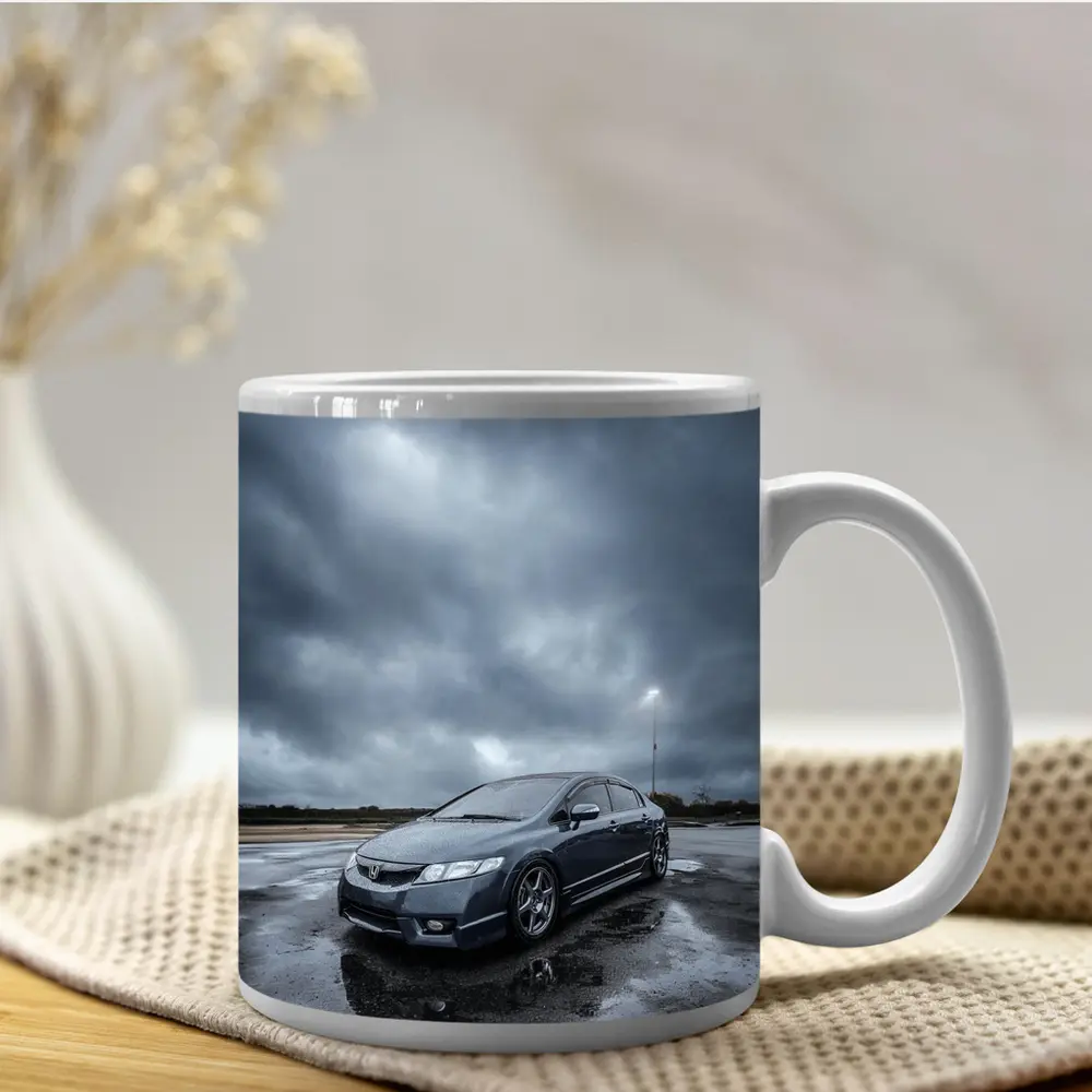 Honda Civic Sedan Wet Parking Lot Overcast – Mugs