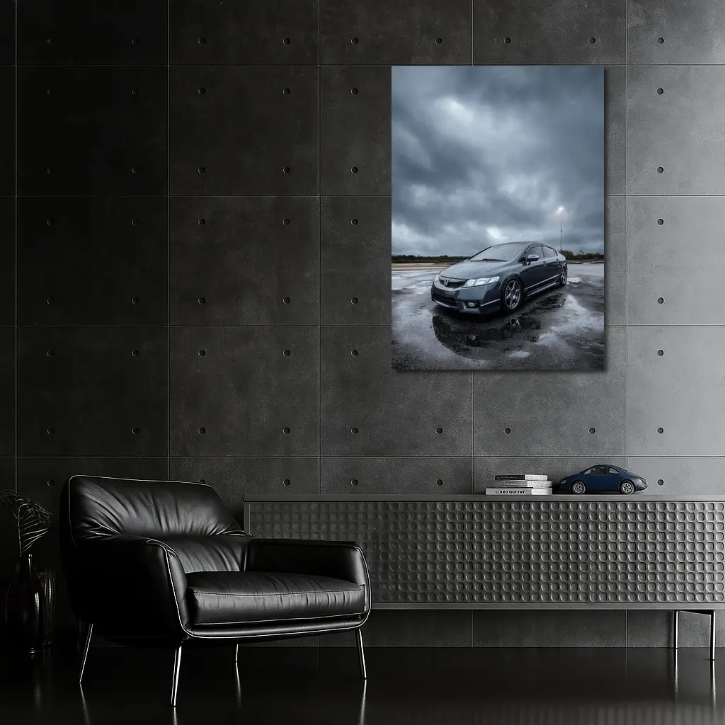 Honda Civic Sedan Wet Parking Lot Overcast – Wall Art