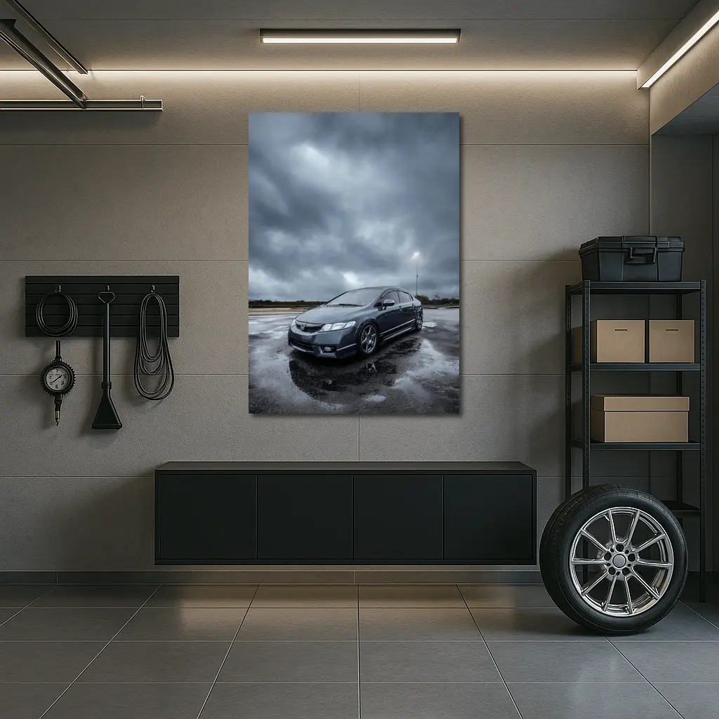 Honda Civic Sedan Wet Parking Lot Overcast – Wall Art