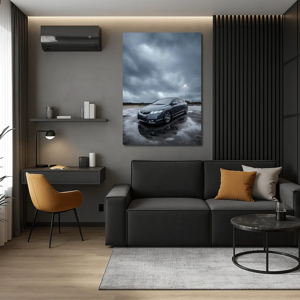 Honda Civic Sedan Wet Parking Lot Overcast – Wall Art