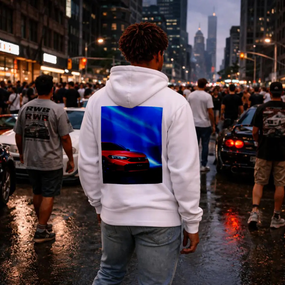 Honda Civic Red Against Blue Neon Background – Hoodies