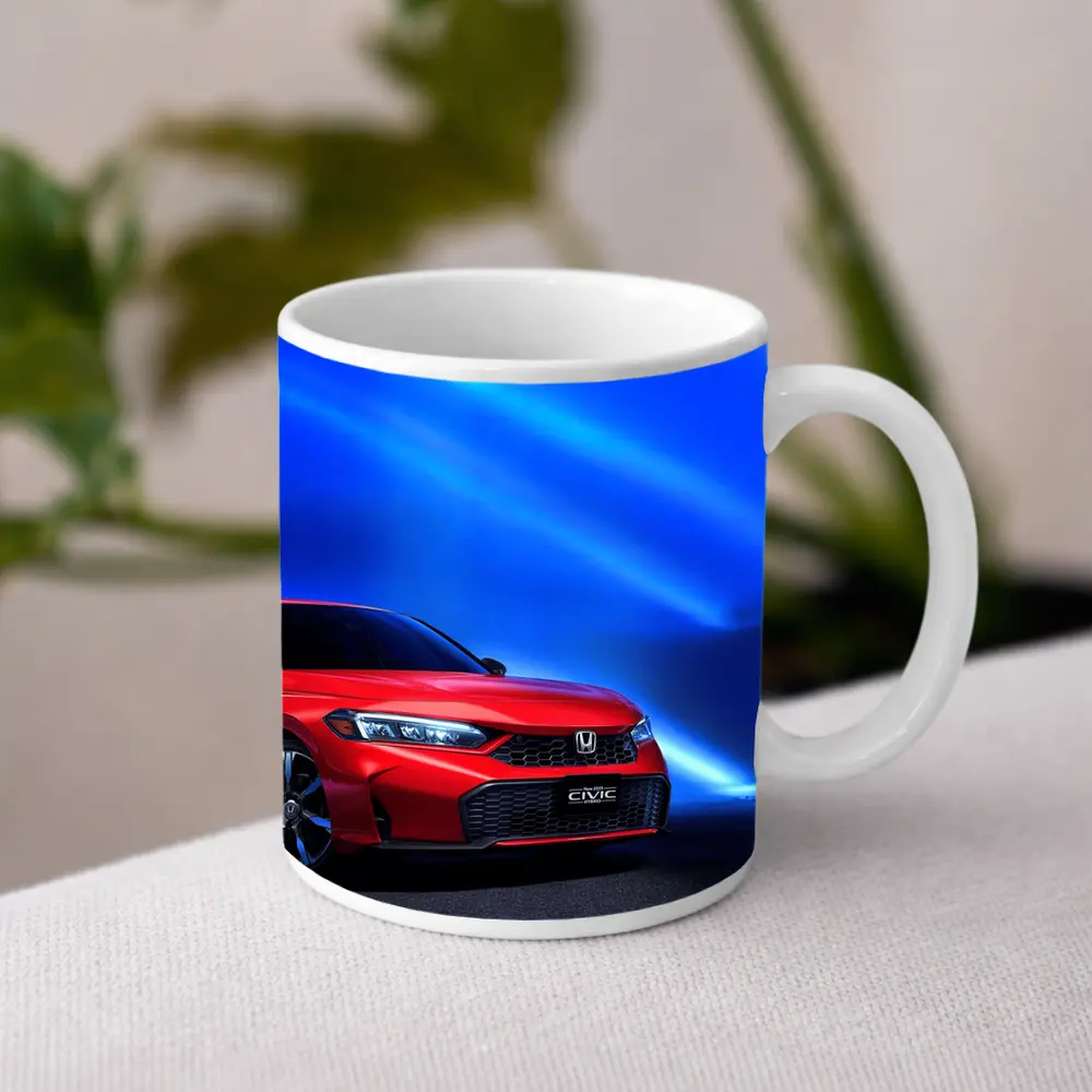 Honda Civic Red Against Blue Neon Background – Mugs