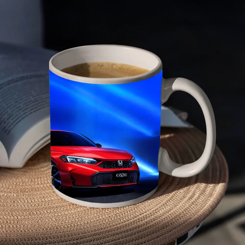 Honda Civic Red Against Blue Neon Background – Mugs