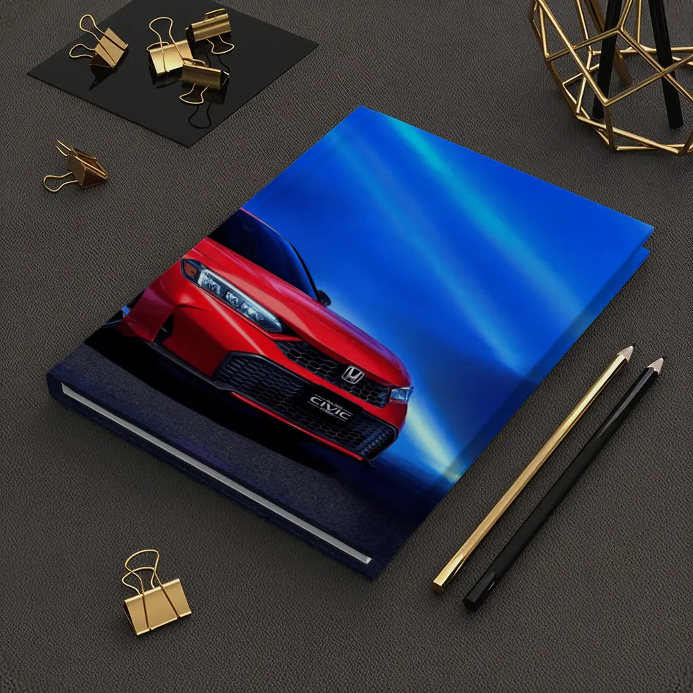 Honda Civic Red Against Blue Neon Background – Notebooks