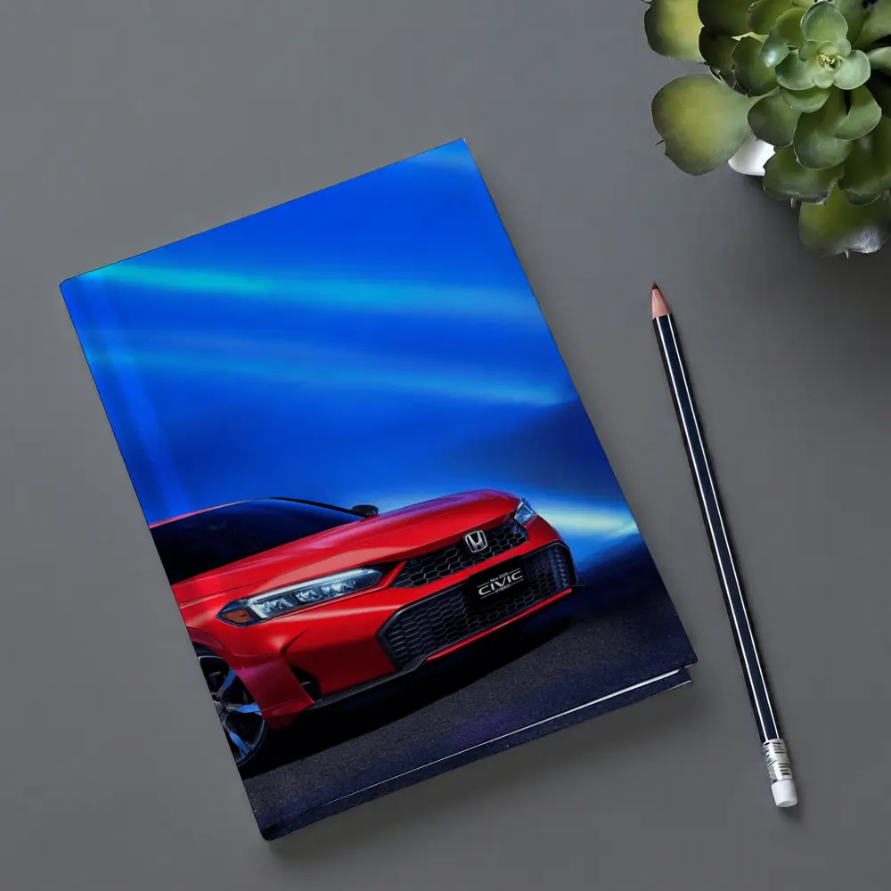 Honda Civic Red Against Blue Neon Background – Notebooks