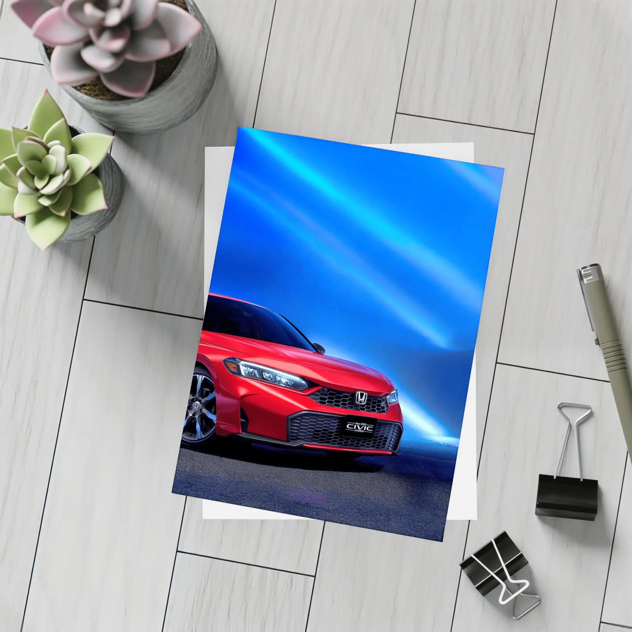 Honda Civic Red Against Blue Neon Background – Postcards