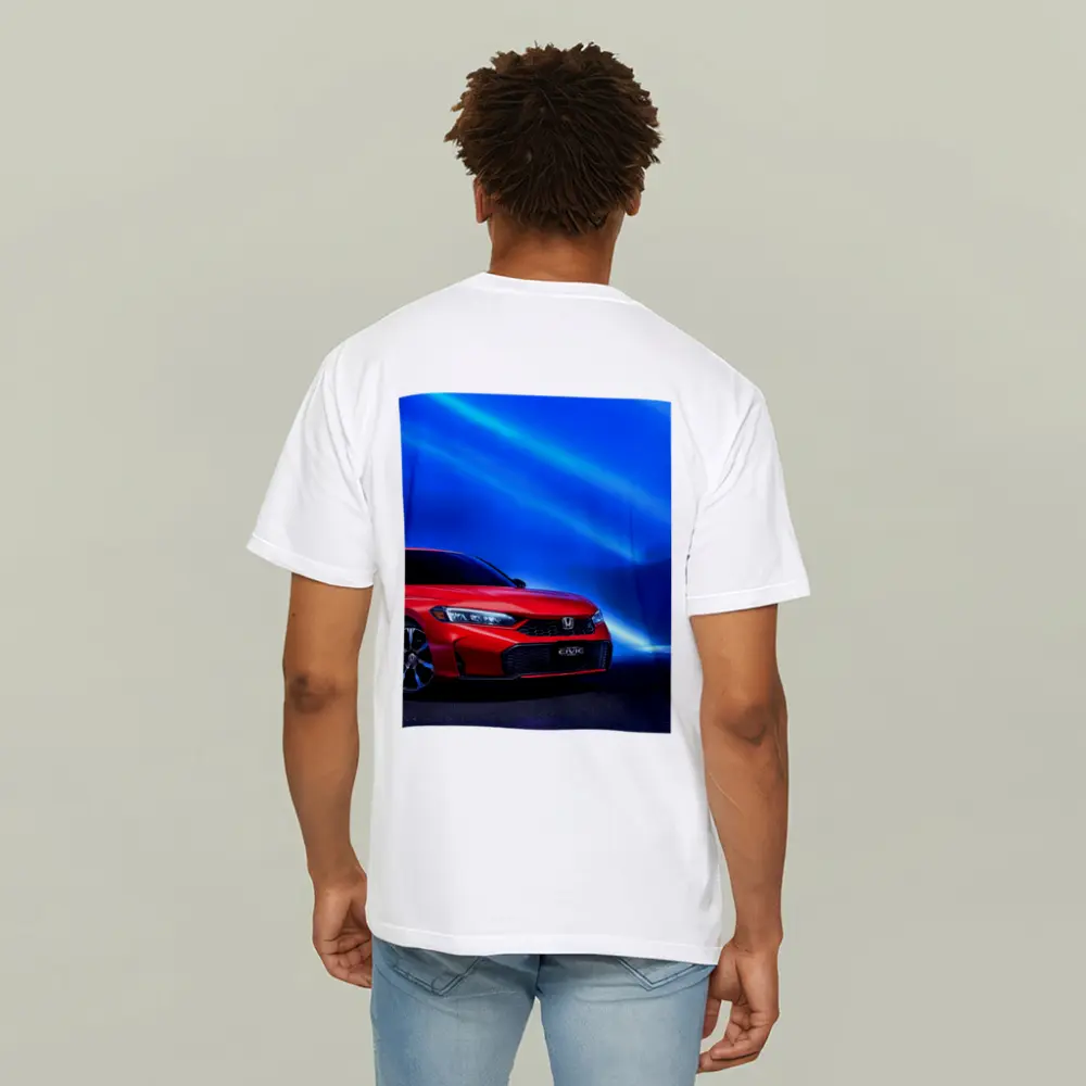 Honda Civic Red Against Blue Neon Background – T-Shirts