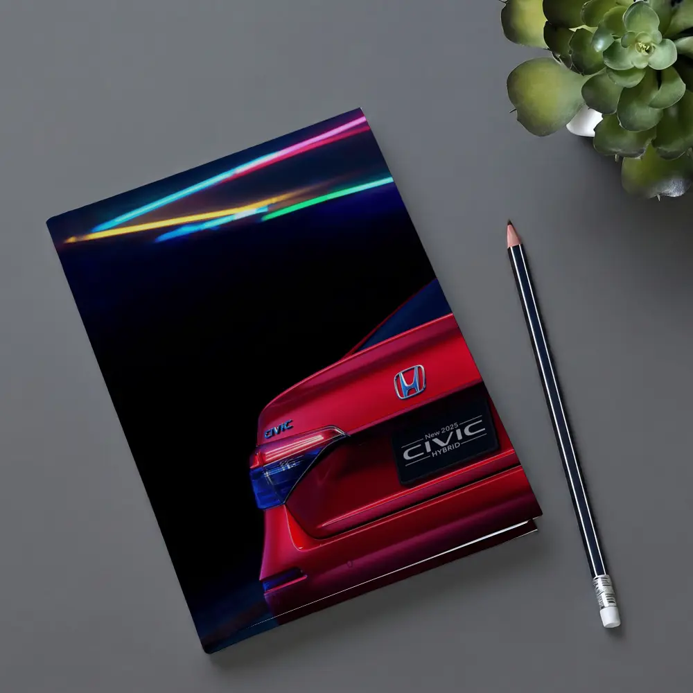 Honda Civic Hybrid Red Neon Dark Background – Notebooks