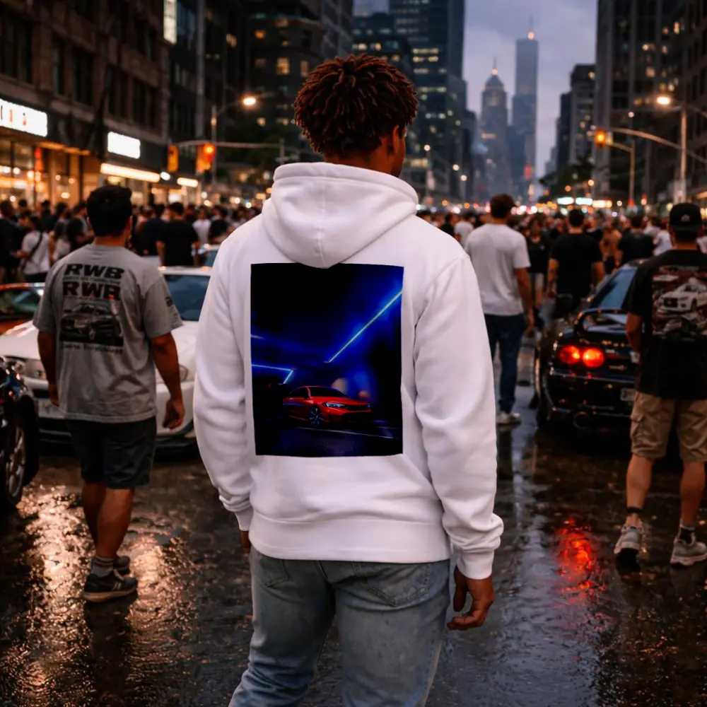 Honda Civic Red Under Blue Neon Lights – Hoodies