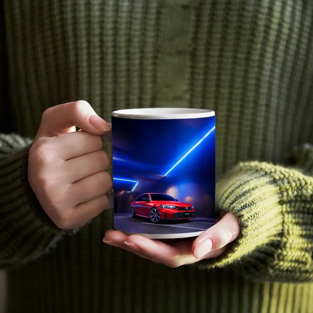 Honda Civic Red Under Blue Neon Lights – Mugs