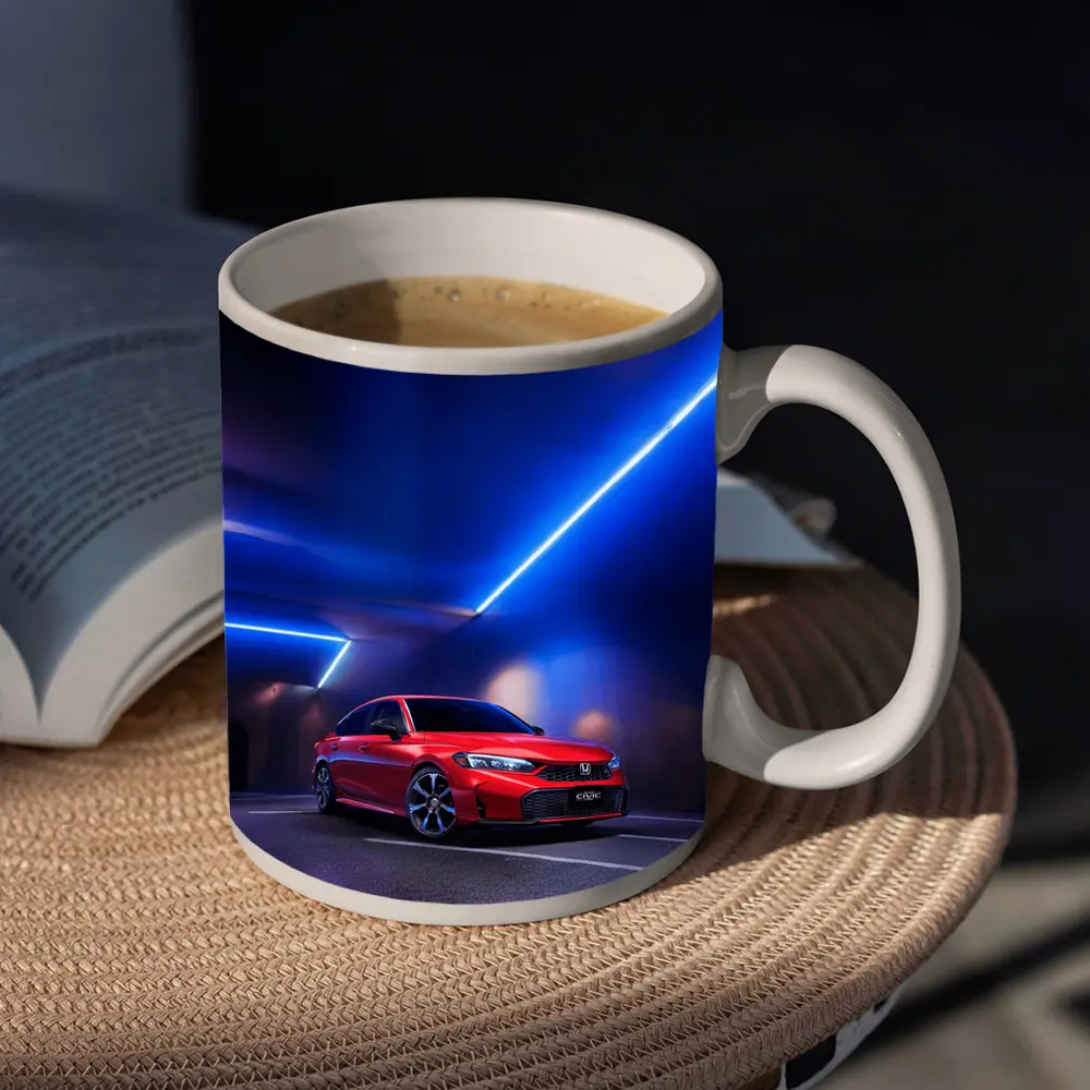 Honda Civic Red Under Blue Neon Lights – Mugs
