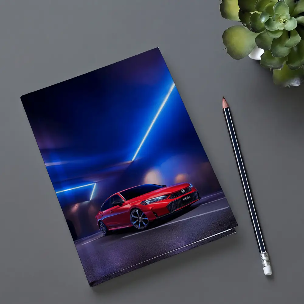 Honda Civic Red Under Blue Neon Lights – Notebooks