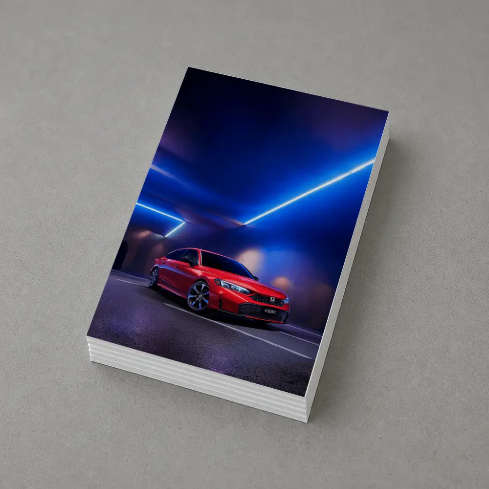 Honda Civic Red Under Blue Neon Lights – Postcards