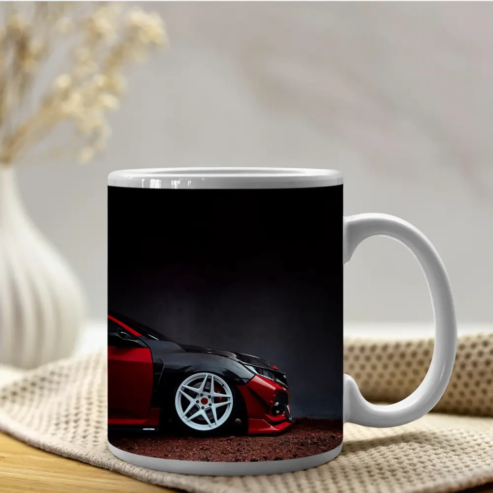 Honda Civic Red Black Wide Body Dark Background – Mugs