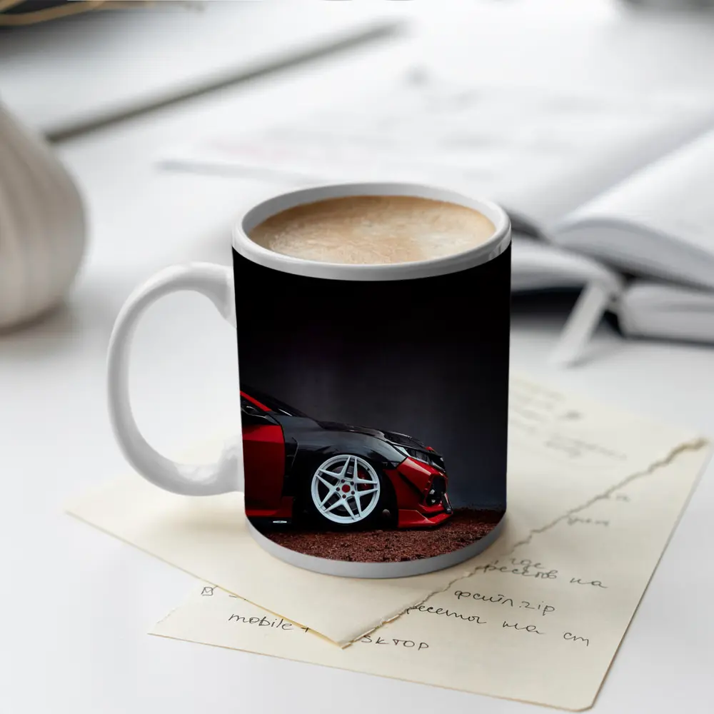 Honda Civic Red Black Wide Body Dark Background – Mugs
