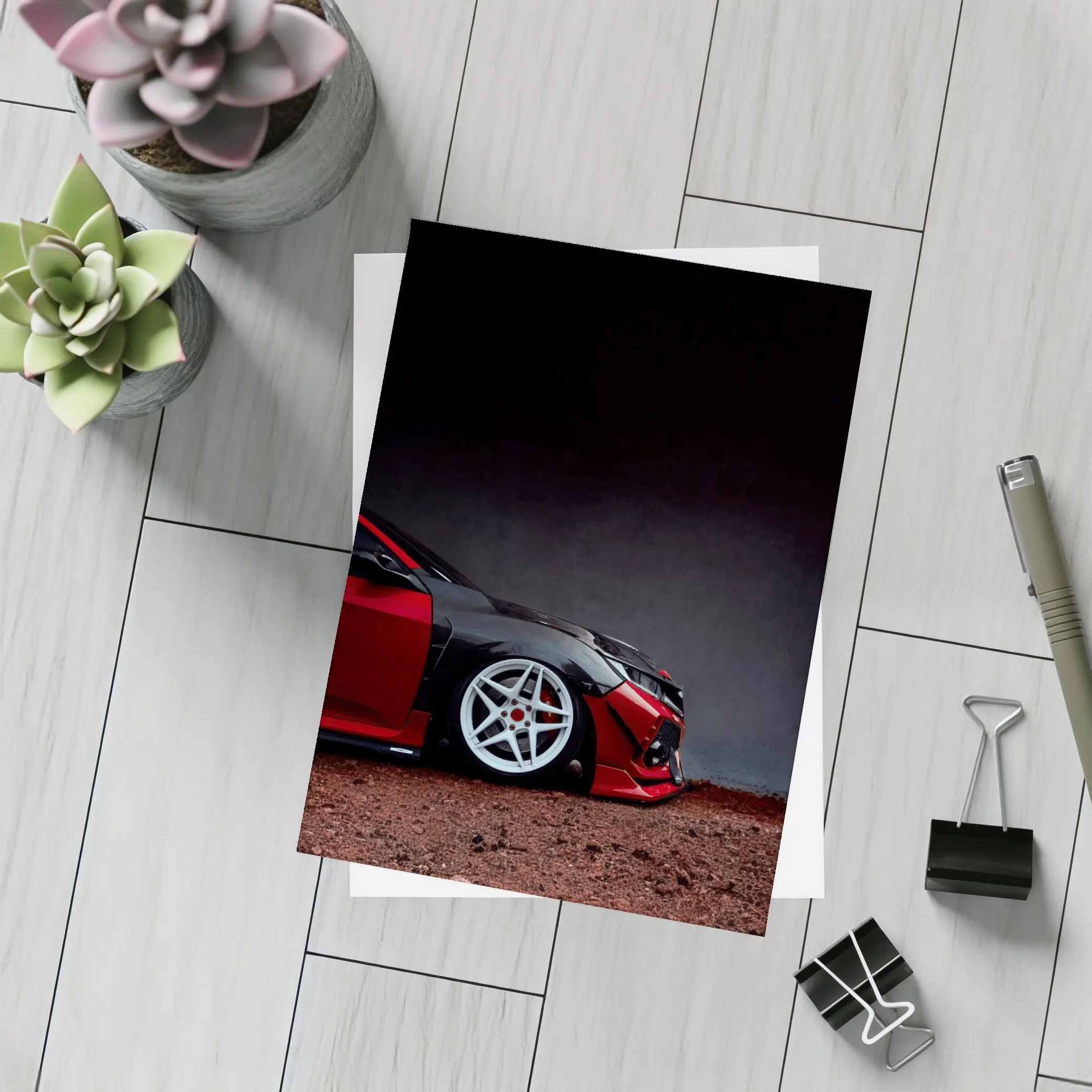 Honda Civic Red Black Wide Body Dark Background – Postcards