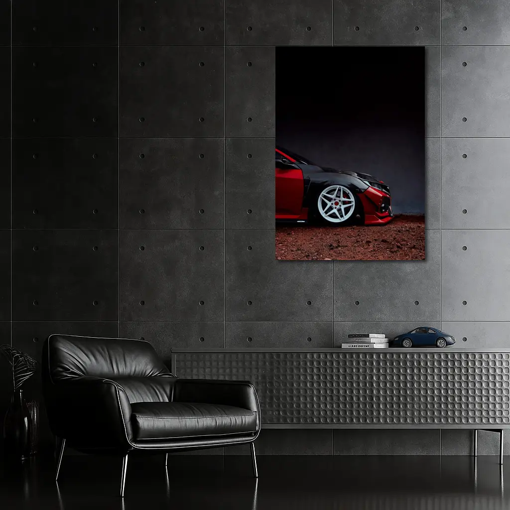 Honda Civic Red Black Wide Body Dark Background – Wall Art