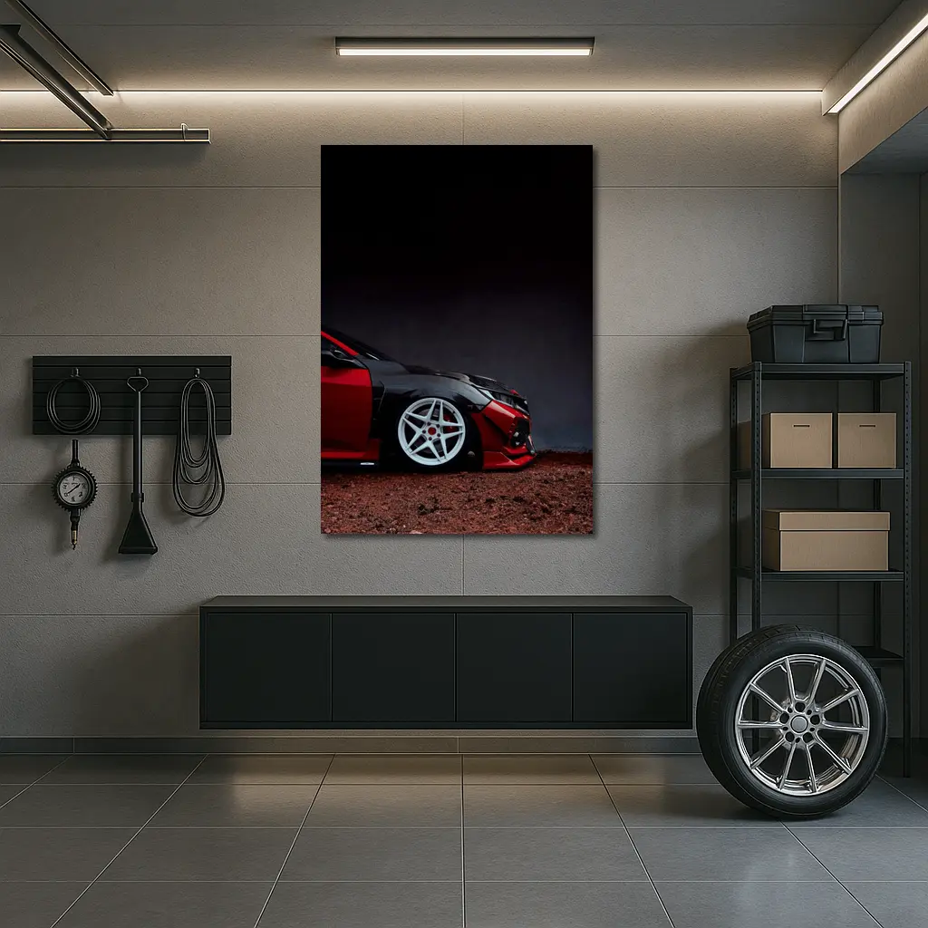 Honda Civic Red Black Wide Body Dark Background – Wall Art