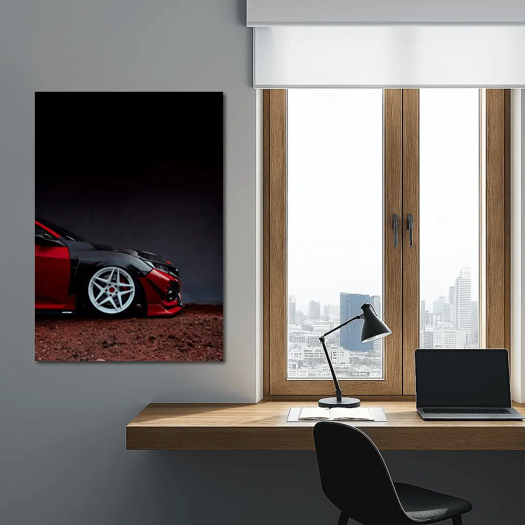 Honda Civic Red Black Wide Body Dark Background – Wall Art
