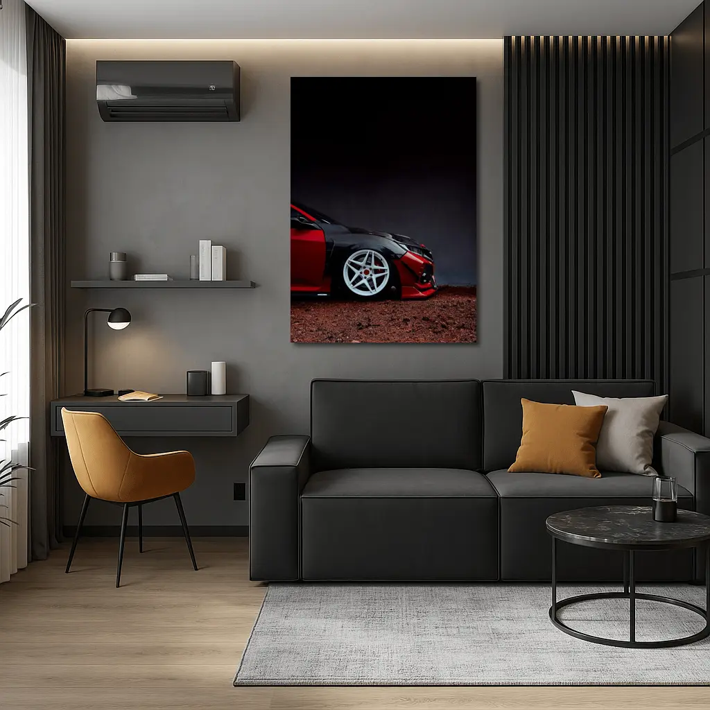 Honda Civic Red Black Wide Body Dark Background – Wall Art