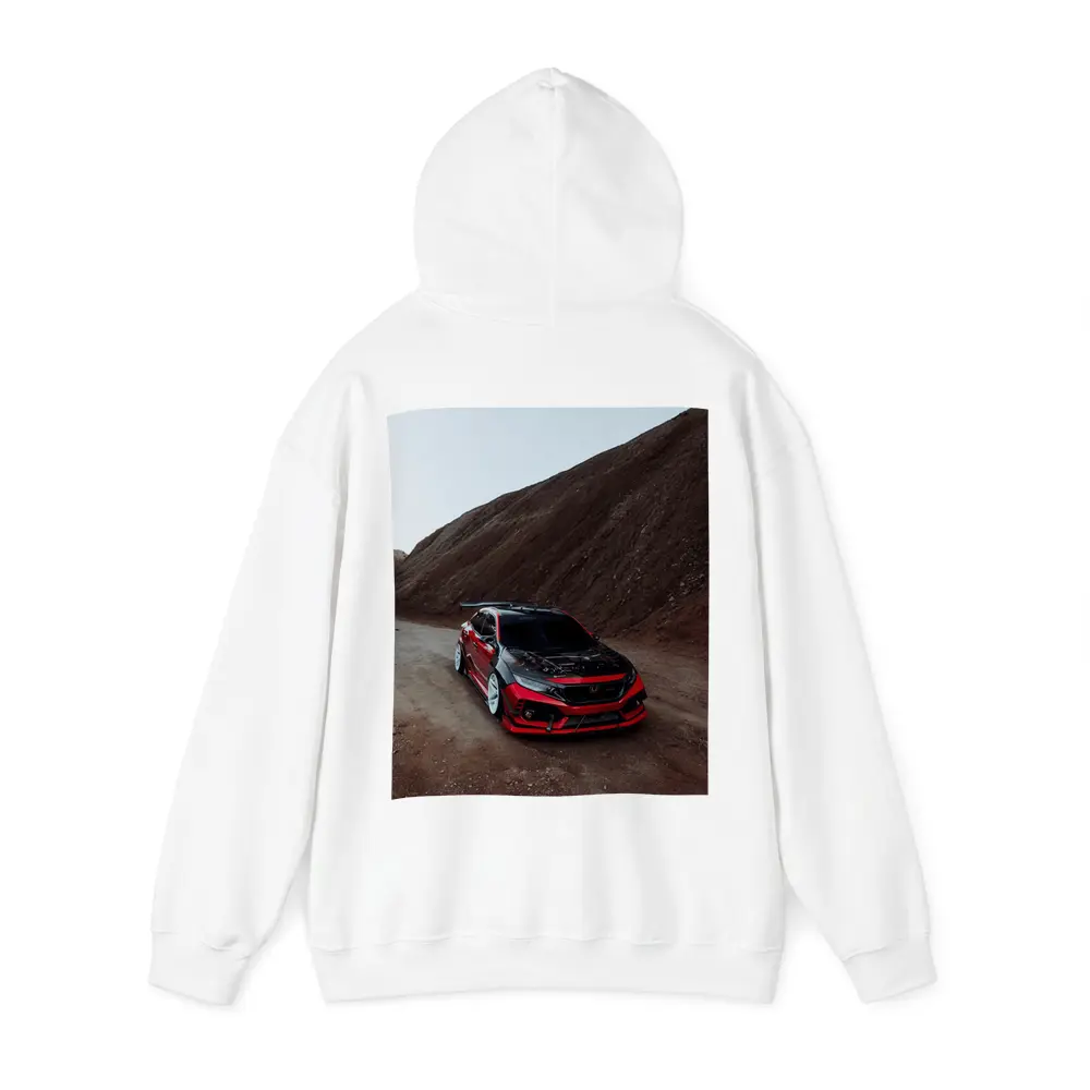 Honda Civic Red Modified Car Mountain Backdrop – Hoodies