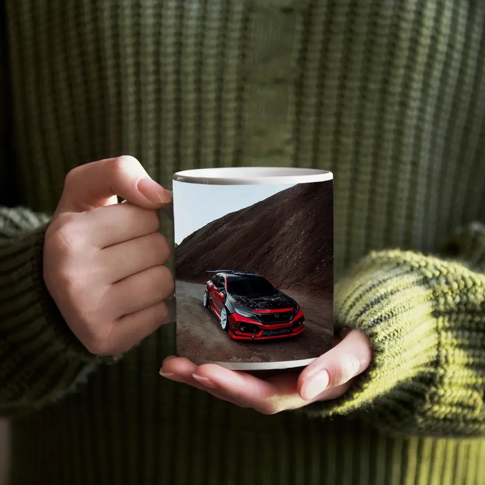 Honda Civic Red Modified Car Mountain Backdrop – Mugs