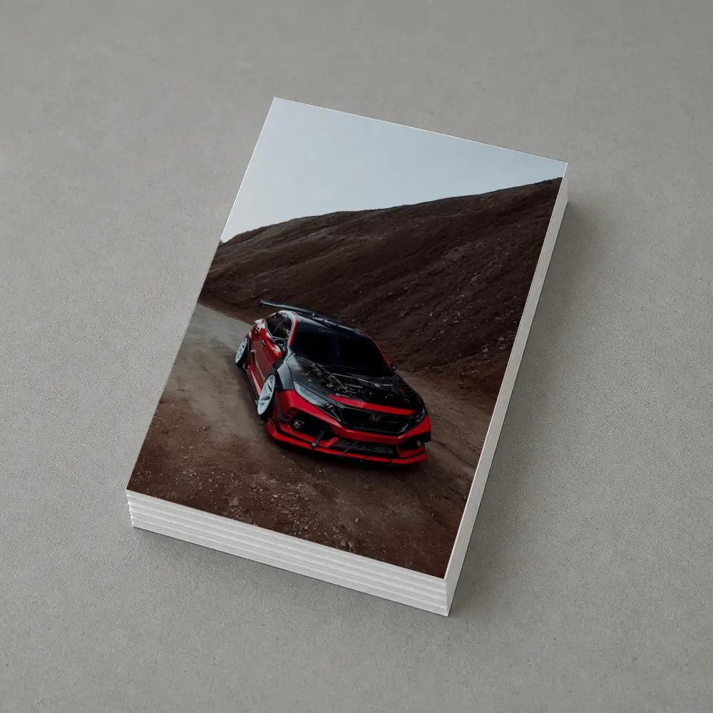 Honda Civic Red Modified Car Mountain Backdrop – Postcards