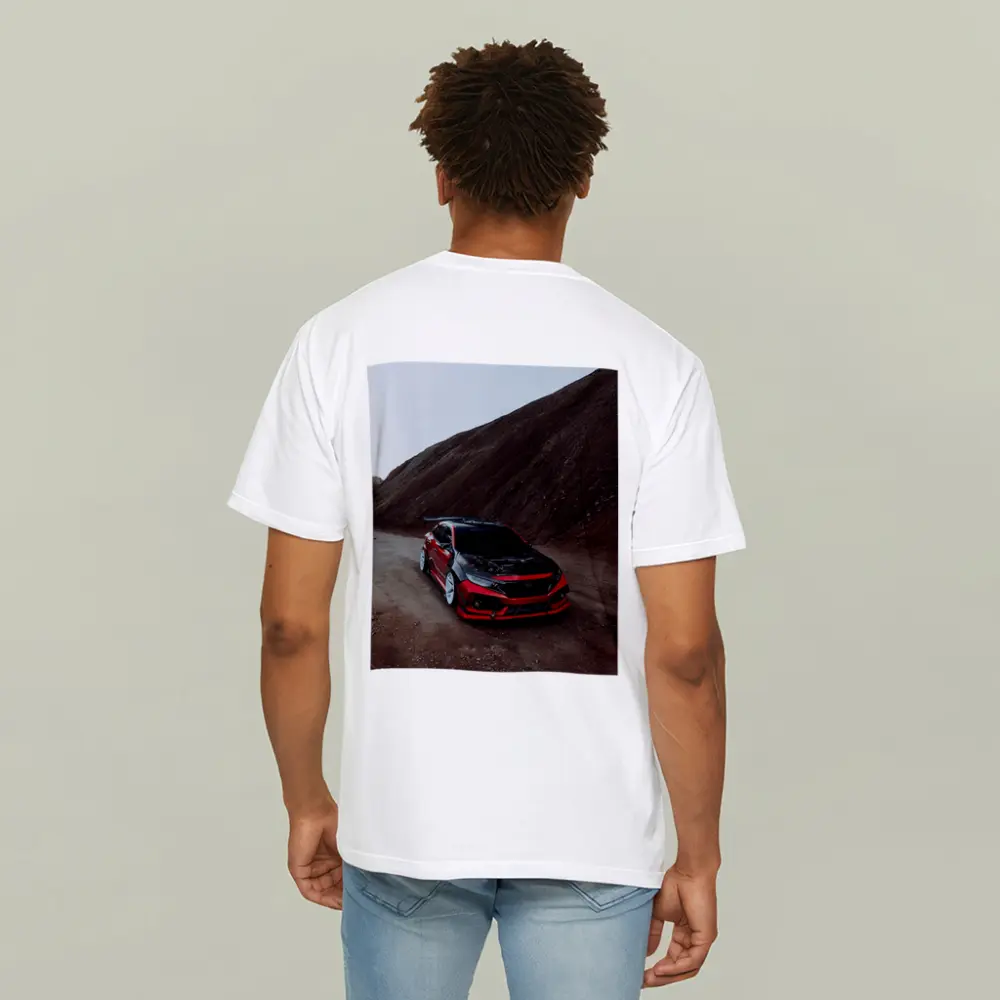 Honda Civic Red Modified Car Mountain Backdrop – T-Shirts