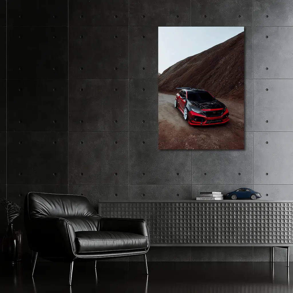 Honda Civic Red Modified Car Mountain Backdrop – Wall Art