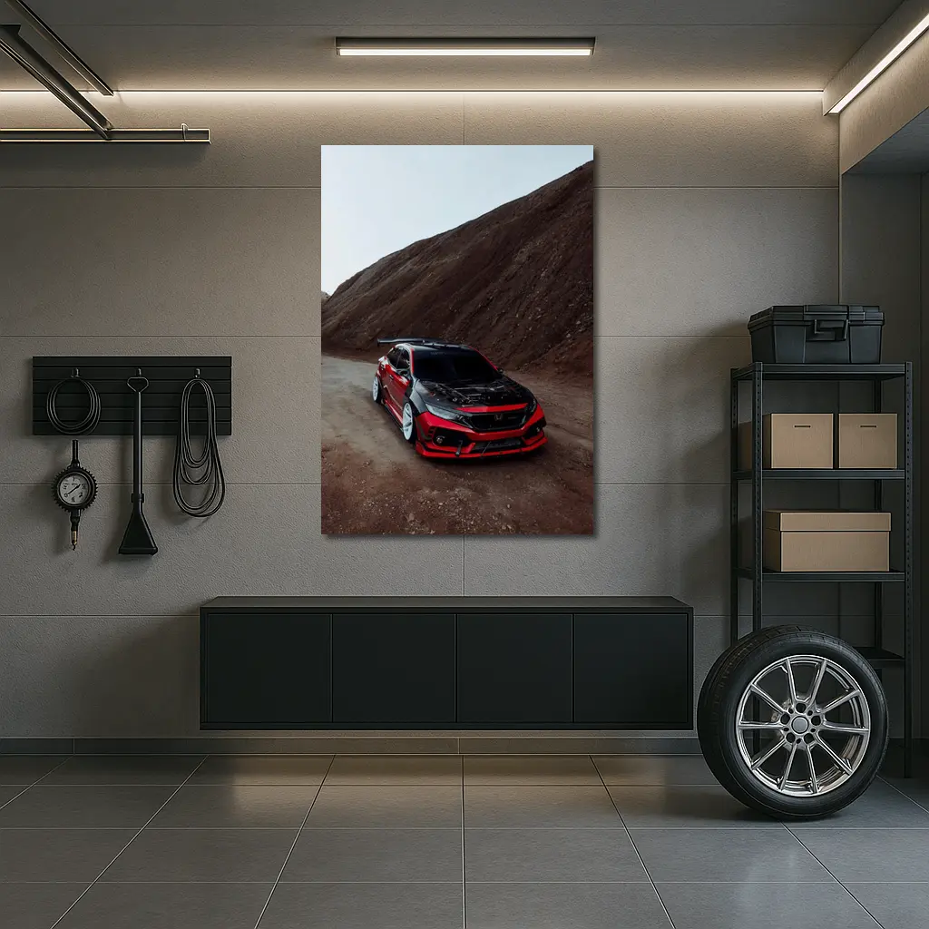 Honda Civic Red Modified Car Mountain Backdrop – Wall Art